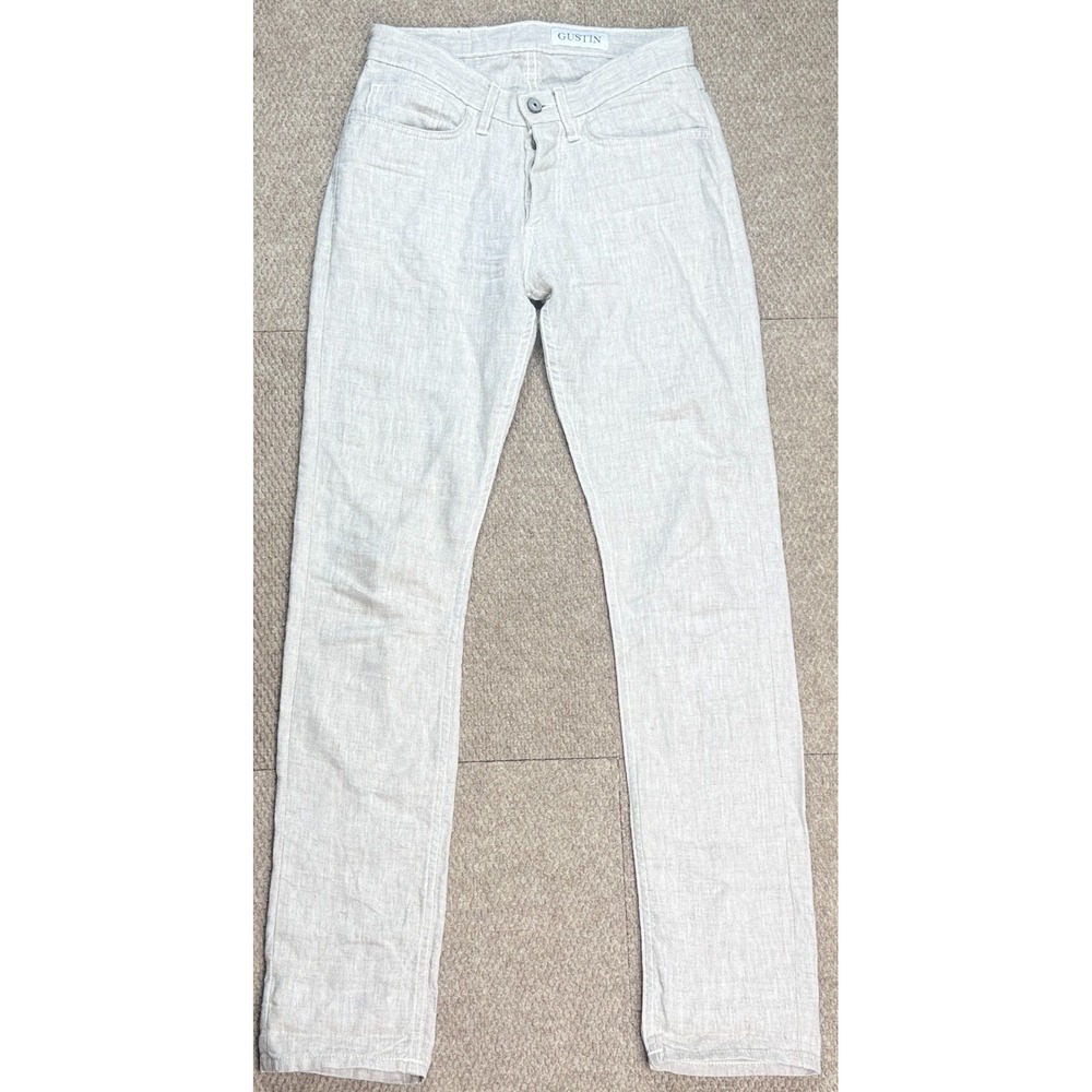 Gustin Slim Men's Linen Beige Button Fly Chambray Pants Size 28x32
